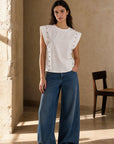 02. Top coton clouté épaules larges col rond