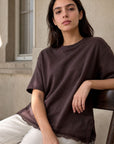 02. Top en jersey à ourlet dentelle asymétrique