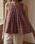 Top évasé fleuri col rond en viscose