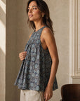 Top évasé fleuri col rond en viscose