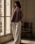 Top évasé fleuri col rond en viscose