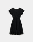 Robe fluide manches courtes en polyester légère — coupe féminine, modèle noire, vue de face.