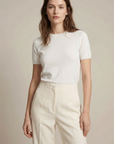 Pantalones de lino de cintura alta para mujer en blanco: elegantes y fluidos para el verano, ideales para la oficina y salidas.
