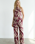 Pantalones holgados estampados para mujer en burdeos y morado: tejido ligero y moderno para el verano.