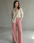 Pantalon droit taille haute en viscose