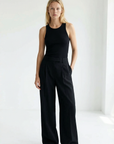 Pantalon noir fluide à pinces