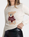 Pull jersey motif ours en mohair laine, écru, mettre en avant le motif ours, parfait pour une tenue stylée en hiver.