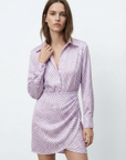 Robe Chemise Femme Courte Imprimée Violet à Rayures Graphiques, Chic et Tendance vue principale
