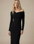 Vestido ajustado negro asimétrico de manga larga, elegante y cómodo, tallas XS-XL