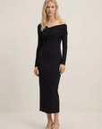 Vestido ajustado negro asimétrico de manga larga, elegante y cómodo, tallas XS-XL