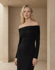 Vestido ajustado negro asimétrico de manga larga, elegante y cómodo, tallas XS-XL