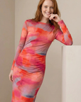 Robe Moulante Tie-Dye À Manches Longues, Dos Nu