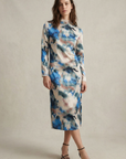 Robe Satin Longue Manche Longue Imprimée Aquarelle – Élégance Artistique et Chic
