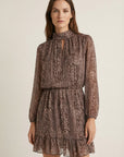 Robe courte fluide animal print – Manches longues – Taille élastique