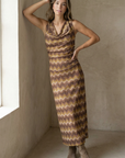Robe longue fluide – Coupe sans manches col V – Polyester extensible