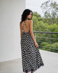 Robe maxi à pois col halter dentelle
