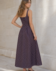 Robe maxi marron à pois col carré