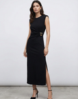 Robe midi noire élégante à applique dorée
