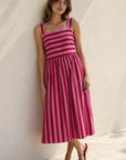 Robe midi rayée à bretelles larges