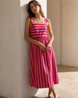 Robe midi rayée à bretelles larges