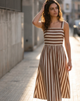 Robe midi rayée à bretelles larges