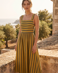 Robe midi rayée à bretelles larges