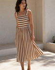Robe midi rayée à bretelles larges