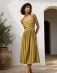 Robe midi rayée à bretelles larges