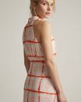 Top col foulard imprimé écru et orange corail