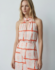 Top col foulard imprimé écru et orange corail