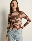 Top en tulle imprimé marron