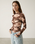 Top en tulle imprimé marron