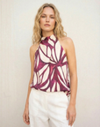 Top fluide femme – dos nu – Violet bordeaux imprimé