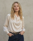 Satin blouse with bow