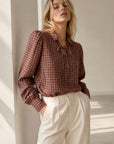 Blouse à carreaux coupe ample en coton