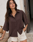 blouse oversize marron manches au coude