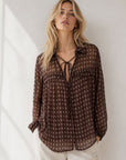 Blouse en voile imprimé cachemire à liens