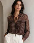 Blouse en voile imprimé cachemire à liens