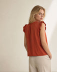 blouse volants terracotta trois quarts