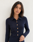 Body maille bleu marine patte boutonnée