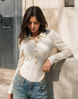 Body maille col polo écru