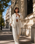 Chemise beige en coton brodé