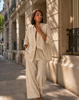 Chemise beige en coton brodé