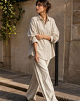 Chemise beige en coton brodé