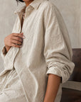 chemise oversize brodee beige en coton image 7