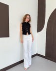 top13809 chemise noire slim sans manches a col montant et longueur raccourcie image 3