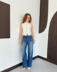 top13808 chemise ethnique blanche slim fit crop image 3