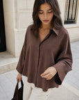 chemise fluide oversize boutons chocolat