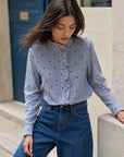 chemise rayée bleue à cœurs