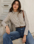 chemise rayée beige à cœurs